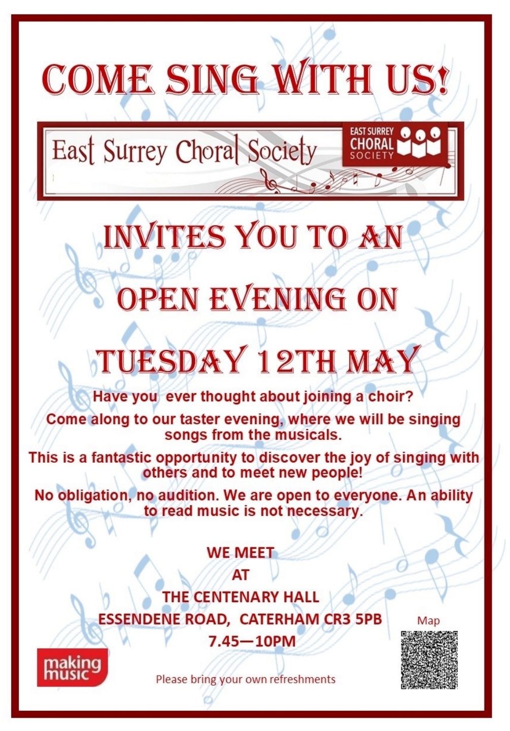 Come and Sing - an open rehearsal at Centenary Hall for anyone to try us out